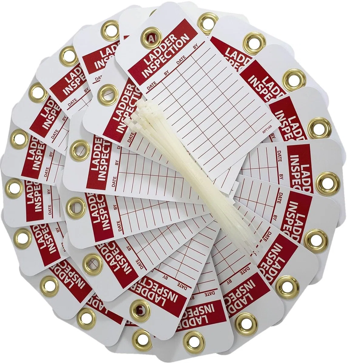 NMC RPT168G LADDER INSPECTION Accident Prevention Tag with Brass Grommet, Unrippable Vinyl, 3 Length, 6 Height, Red on White (Pack of 25) by NMC