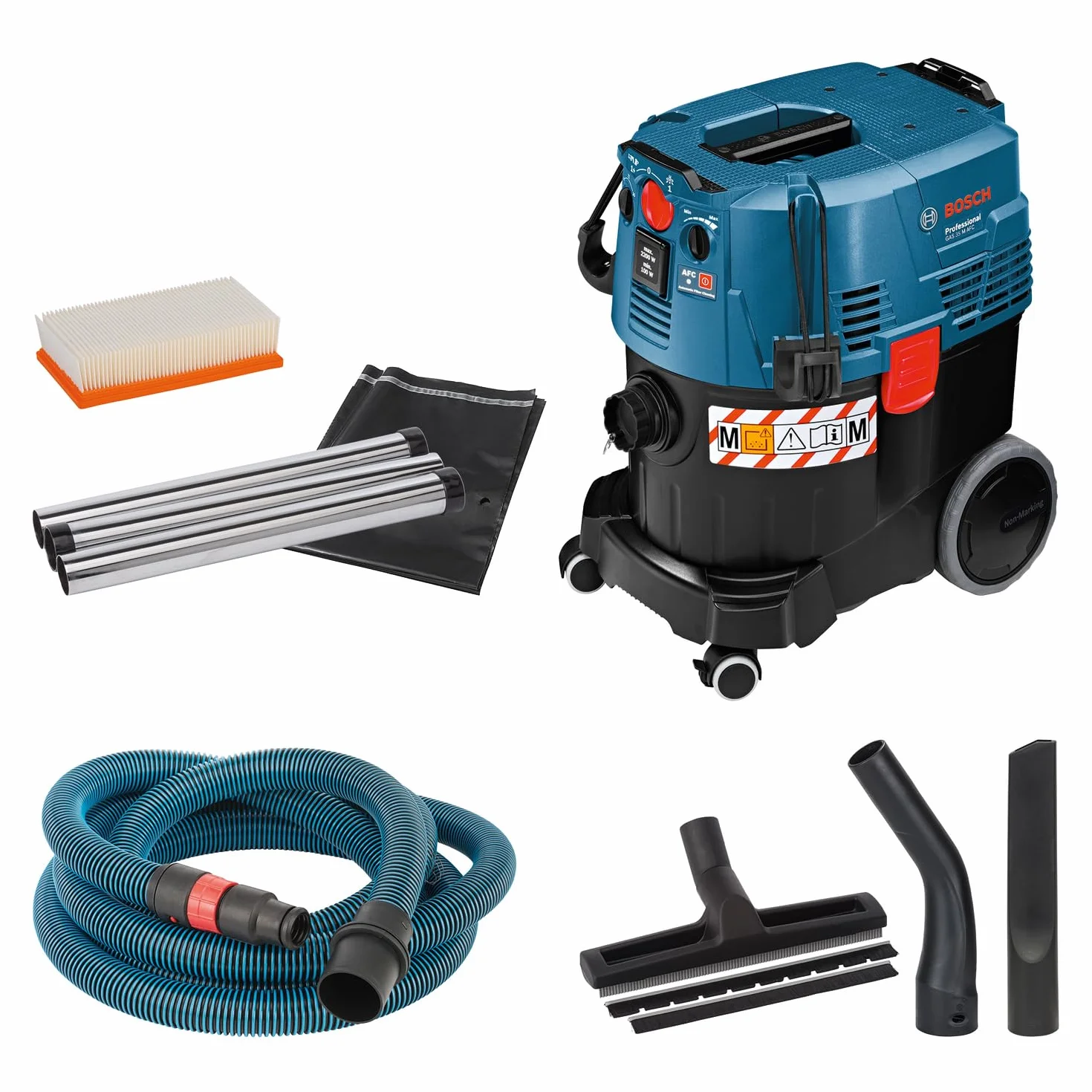 Bosch Professional Nass-/Trockensauger GAS 35 M AFC (Leistung 1200 Watt, 35 L Behälter, 5 m Schlauch)