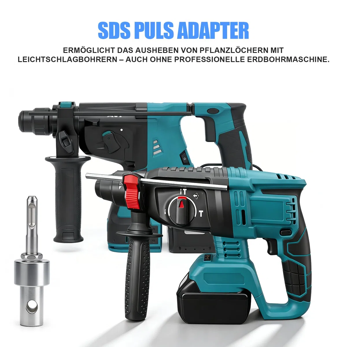3-in-1 Erdbohrer-Adapter – Sechskant + SDS Max + SDS Plus mit Quick-Change-Bolzen – Kompatibel mit Handbohrmaschinen – Für Erdbohrer Bis 20 cm Geeignet