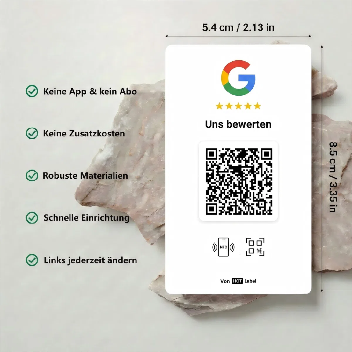 HotLabel – Google Bewertungskarte 5er-Set – Weiß – NFC & QR-Code – 5 unabhängige Bewertungslinks (für 1–5 Geschäfte) – Kompatibel mit allen Smartphones – Keine App, kein Abo