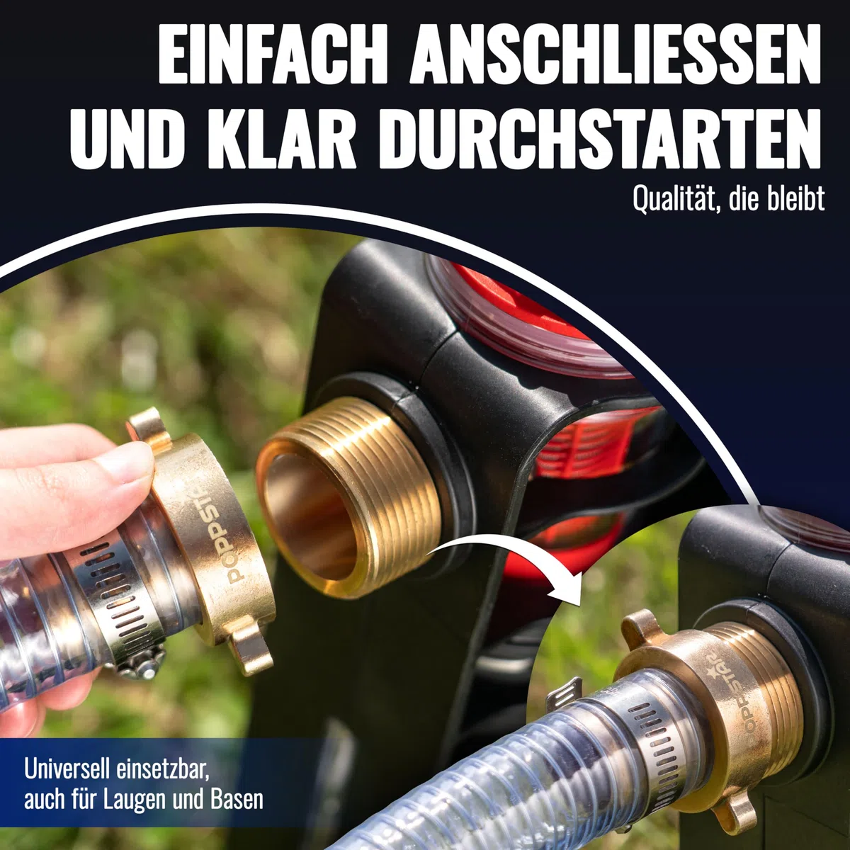 Poppstar Saugschlauch 1 Zoll 4m (ID 25mm, AD 33mm, 4mm Wandstärke), Edelstahlsaugkorb mit Rückschlagventil, Überwurfmutter ID 1 1/4" (41,9mm), Reduzierstück AD 1" (33,3mm)