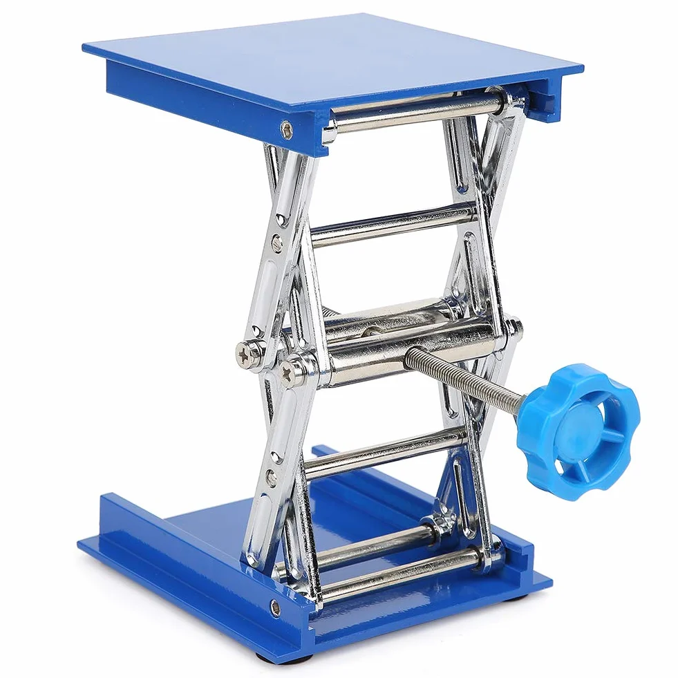 Aluminium-Laborhebebühne, blau verstellbarer Laborständer-Scherenheber für physikalische, chemische, biologische Experimente, 100 x 100 mm