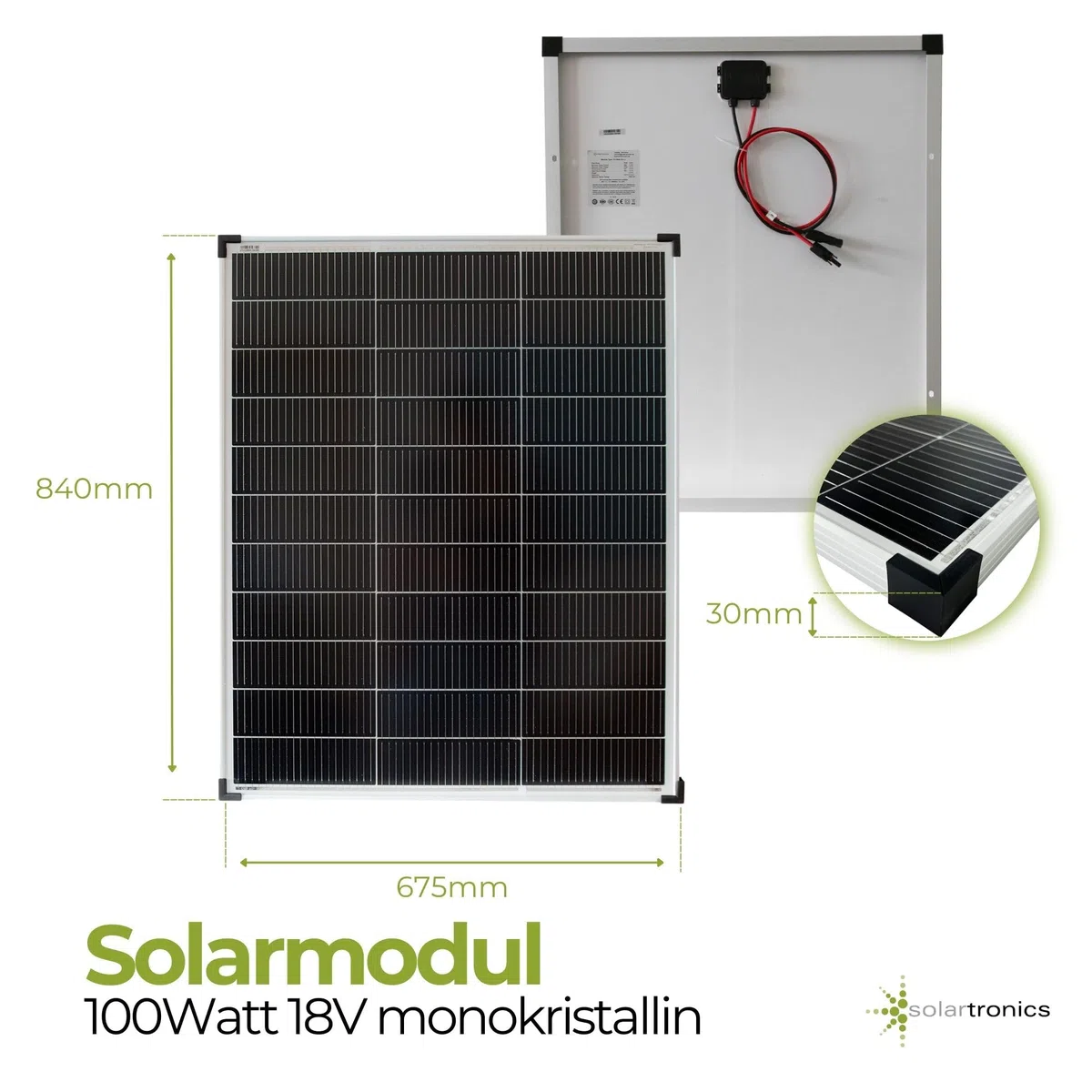 SOLARTRONICS Solarmodul 100 Watt Mono 18 V 20 Busbars Solarpanel Solarzelle Anzahl 2x Modul