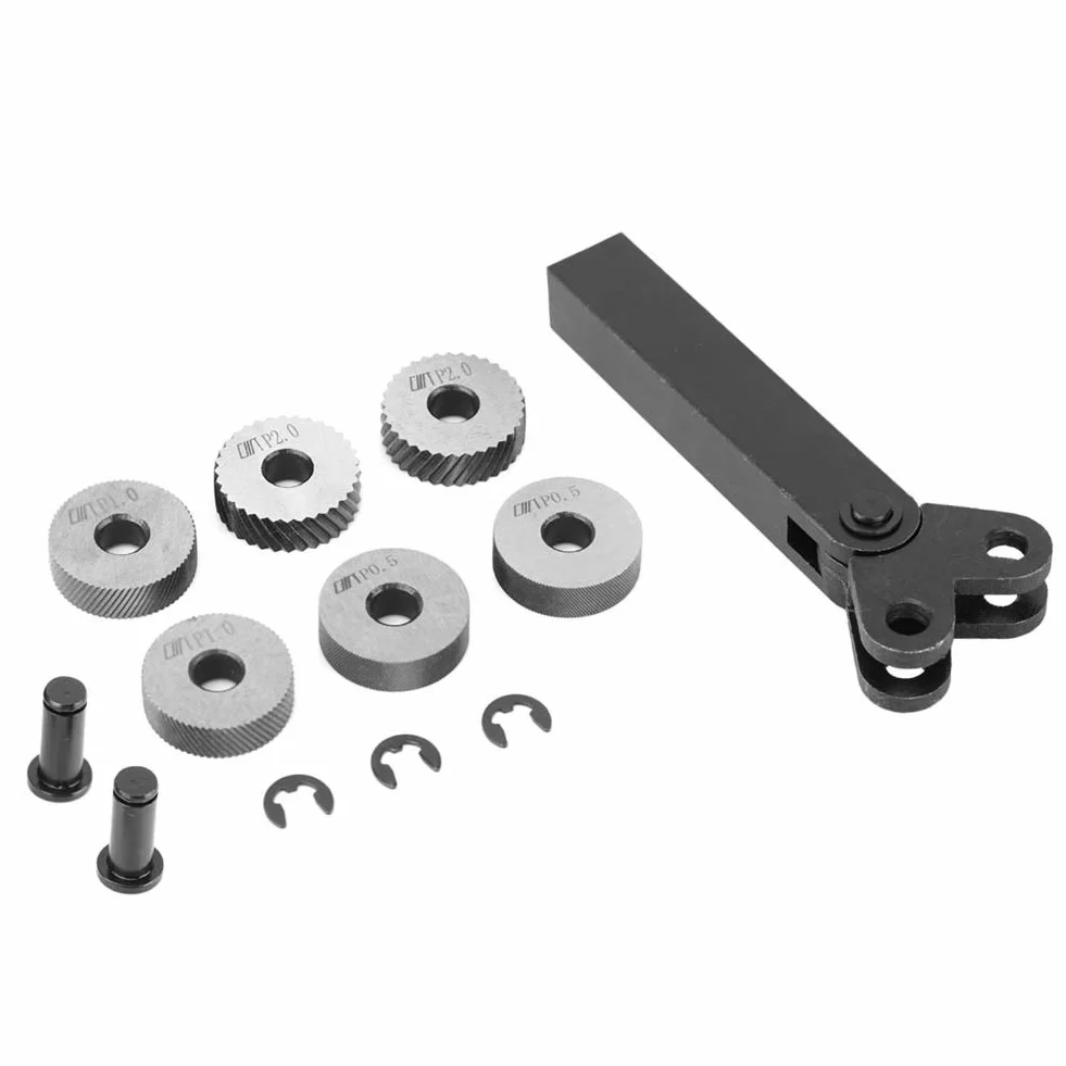 7-teiliges Stahl-Rändelwerkzeug Set, 0,5/1/2 mm Diagonales Doppelrad Linear Rändel für Drehmaschine