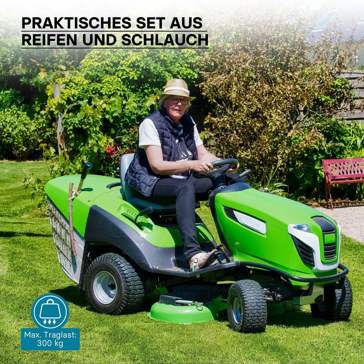 Wiltec 2x Reifenmantel 2x Schlauch für Aufsitzmäher/Rasentraktor 16x6.50-8 4PR Winkelventil