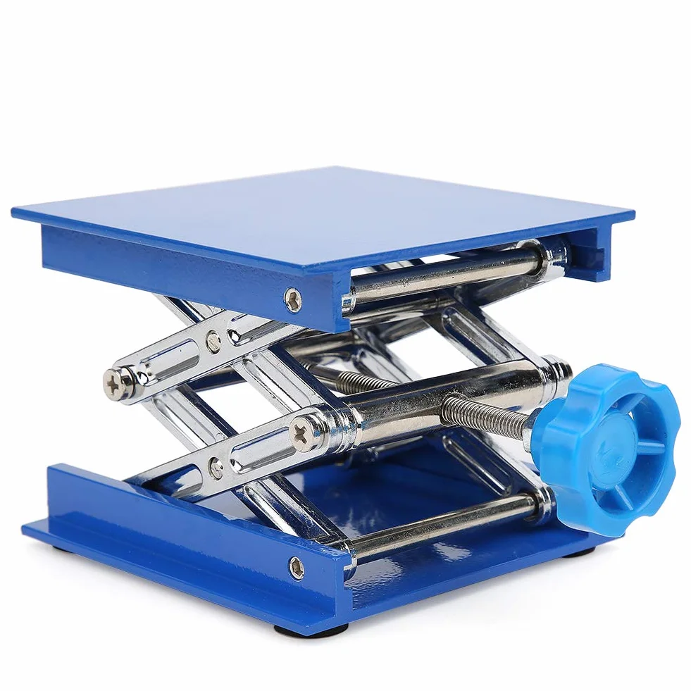 Aluminium-Laborhebebühne, blau verstellbarer Laborständer-Scherenheber für physikalische, chemische, biologische Experimente, 100 x 100 mm
