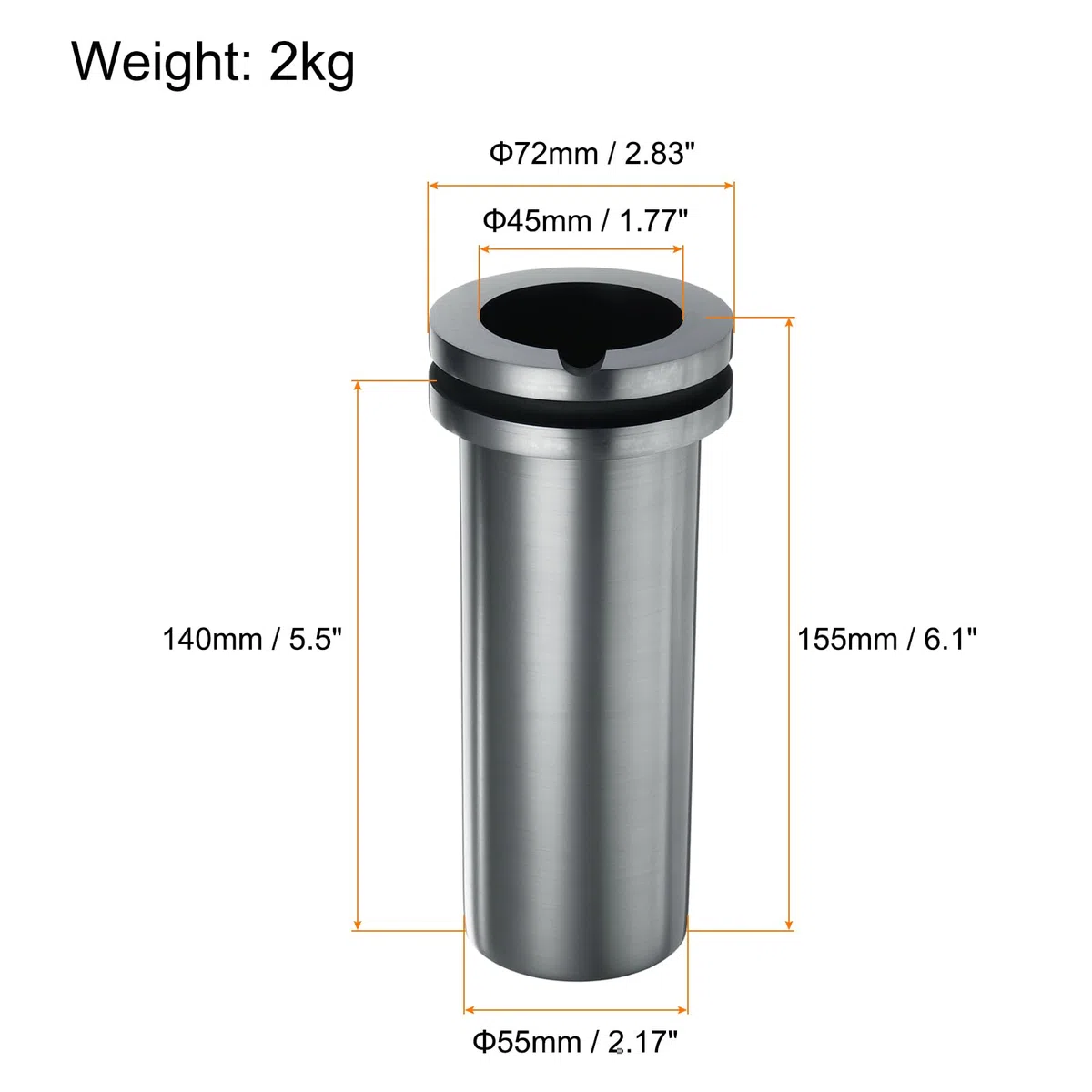 QUARKZMAN Graphit-Schmelztiegel, 2 kg Hochreiner Graphit-Schmelztiegel Metallschmelzbarren zum Schmelzen von Gold, Silber, Kupfer,1,77 Zoll IDx6,1 Zoll H