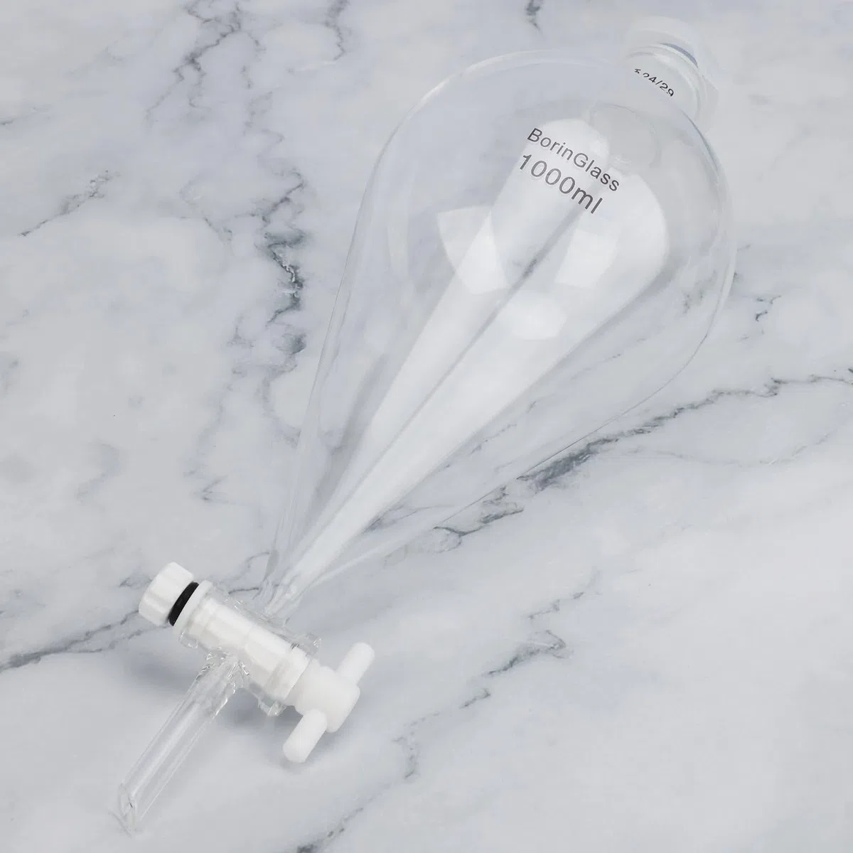 BorinGlass Kegelförmiger Abtrenntrichter 1000 ml mit 24/29 Gelenken und PTFE-Hähne, Trenntrichter aus Borosilikatglas mit Dickwandigem Design