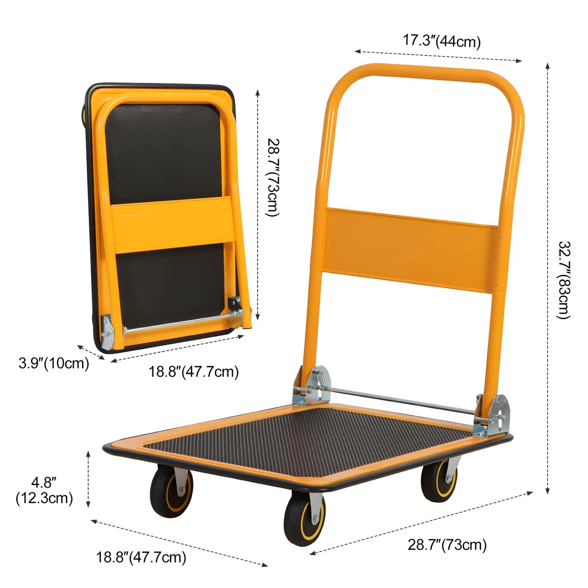 Panana Plattformwagen, Transportwagen Klappbar mit 150 kg Tragfähigkeit - Transportkarre Handwagen Klapptransportwagen mit Lenkrollen & Feststellbremse für Transport und Lagerung (Orange/Schwarz)