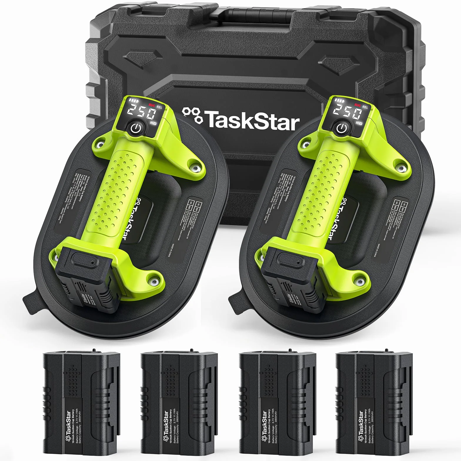 Taskstar Akku Saugheber für Fliesen, 25cm Elektrischer Vakuumheber mit 4x 3000mAh Akku, LCD-Anzeige, Plattenheber Vakuum Saugnäpfe für Glas, Terrassenplatten