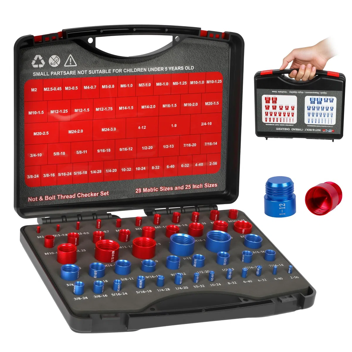 48-teiliges Gewindeprüfset Aluminiumlegierung Thread Checker Satz Schrauben und Metrisch Gewindestrehler satz für Außengewinde