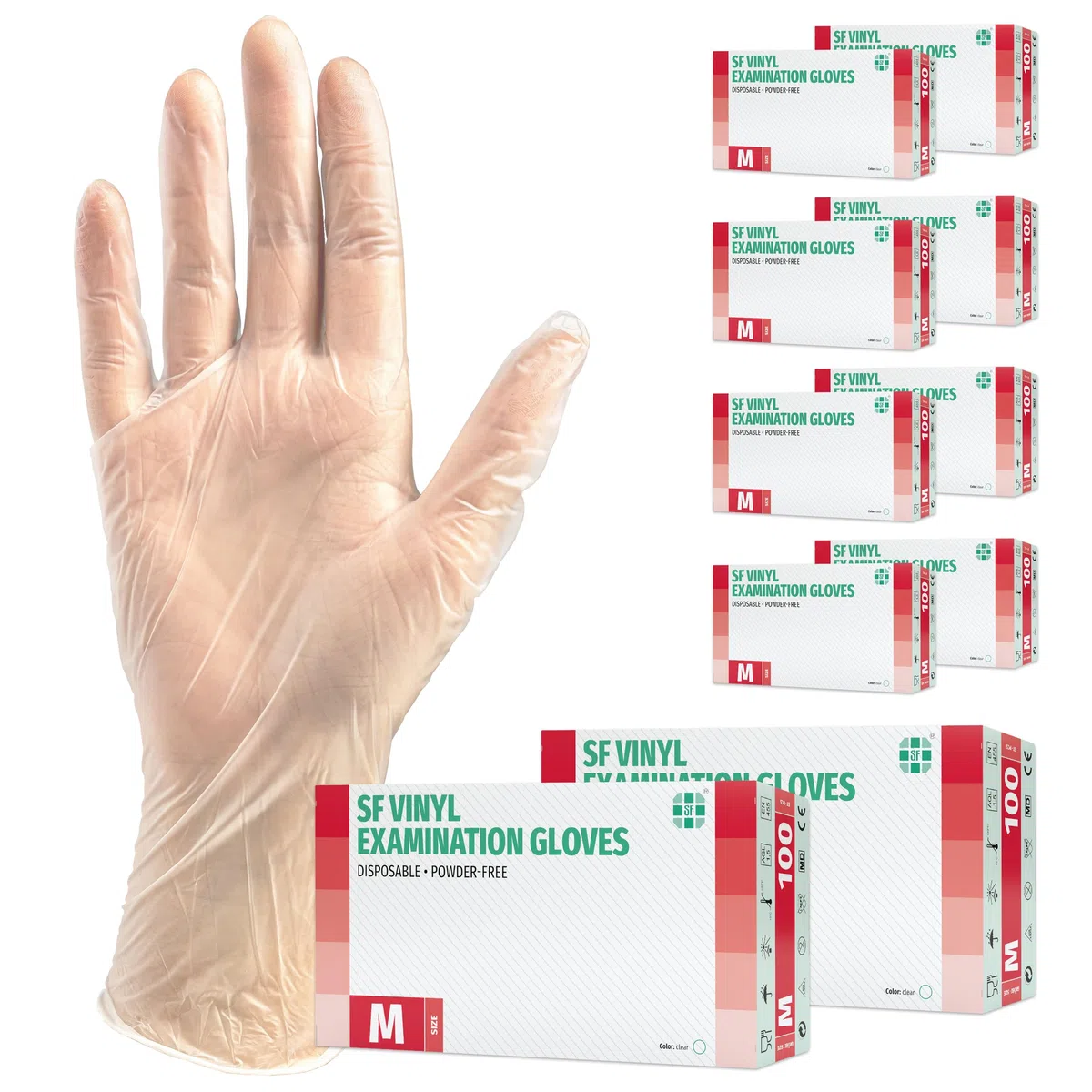 SF Einweghandschuhe M Transparent - 1000 Stück (10 Boxen) Vinylhandschuhe, Puderfrei, Latexfrei, Untersuchungshandschuhe, Putzhandschuhe, Gummihandschuhe für Medizin, Küche, Tattoo, Reinigung
