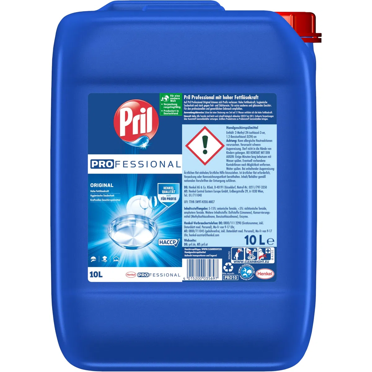 Pril Professional Original Handgeschirrspülmittel 10L – Profi Spülmittel mit Starker Fettlösekraft – für Gastronomie & Gewerbe – HACCP-konform