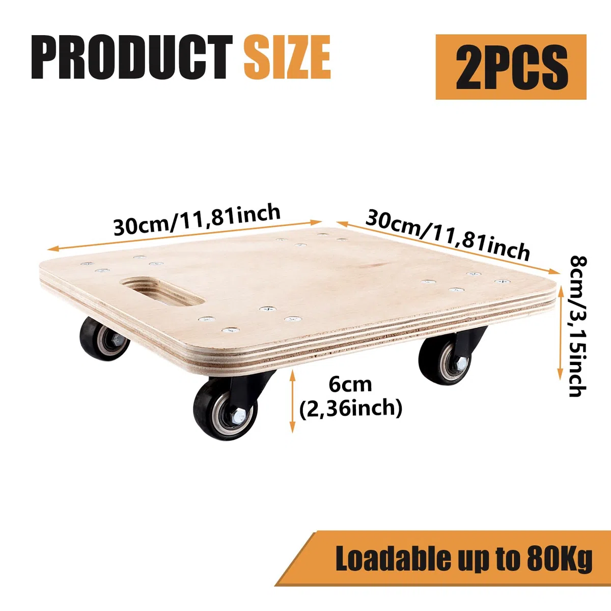 APACALI 2er Set Möbelroller Transportroller, 30x30 cm Rollbretter Transport, 18 mm Dicke, 320 kg Tragkraft, Möbelroller für Umzug & Transport