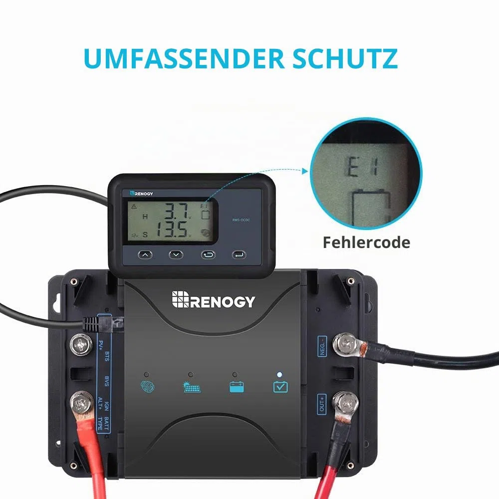 Renogy Überwachungsbildschirm für 12 V 30/50 A DC-DC MPPT On-Board Batterieladegerät, Unterputzmontage mit hintergrundbeleuchtetem LCD, Echtzeit-Tracking