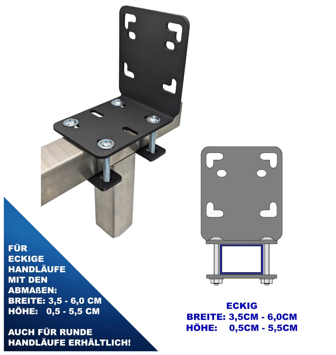 Balkonfächerhalter Adapter für Balkongeländer Eckig Balkonfächer bis 160cmx160cm hochwertige Befestigung/Halter/Adapter am Geländer Ohne Bohren!