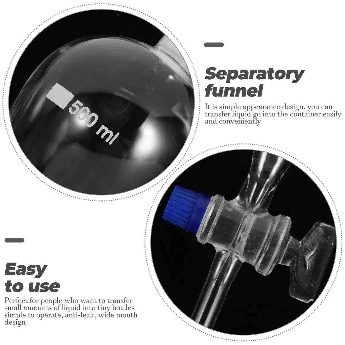 Scheidetrichter Glas, Separatory Funnel - Borosilikatglas Tropftrichter Gläsertrichter Trenntrichter Labor Zylindertrichter Conical Trichter 500ml
