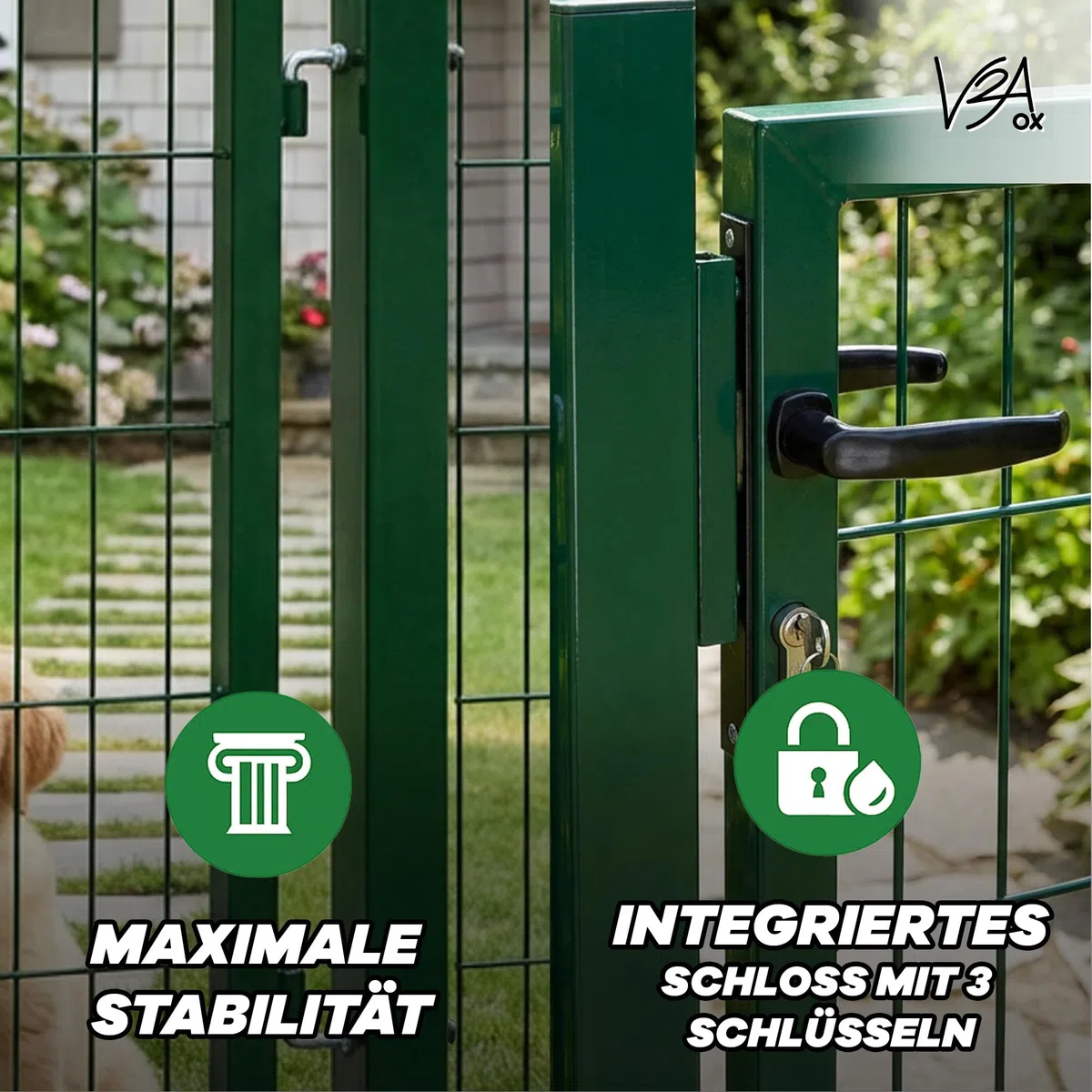 Gartentor Tor für Gartenzaun Zaun 160 cm hoch Gartentür aus Metall für Stabmattenzaun Abschließbar inkl. Pfosten Grün