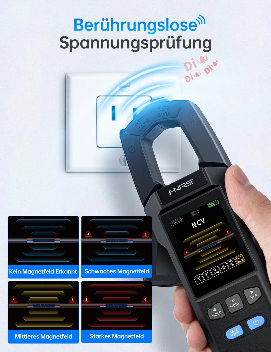 FNIRSI DMC-100 Digitales Zangenamperemeter, 9999 Counts TRMS-Multimeter, 600A Kurvenaufzeichnung, wiederaufladbares Amperemeter mit Aufbewahrungstasche, NCV, AC/DC-Spannungsstrom, Durchgangskapazität
