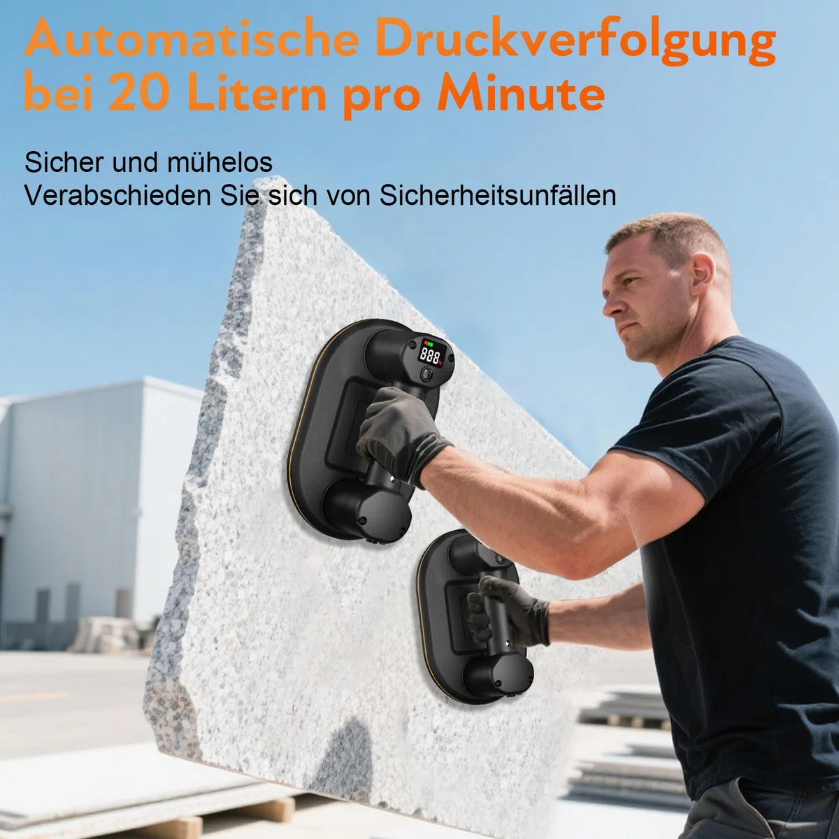 2 Stück Akku Saugheber, 300kg Saugkraft Saugheber Fliesen Akku mit Doppelmotor, LCD-Display, 4000 mAh integrierter Lithium-Ionen-Akku, Durchmesser 24 cm, Saugheber Akku für Fliesen, Glas, Marmor