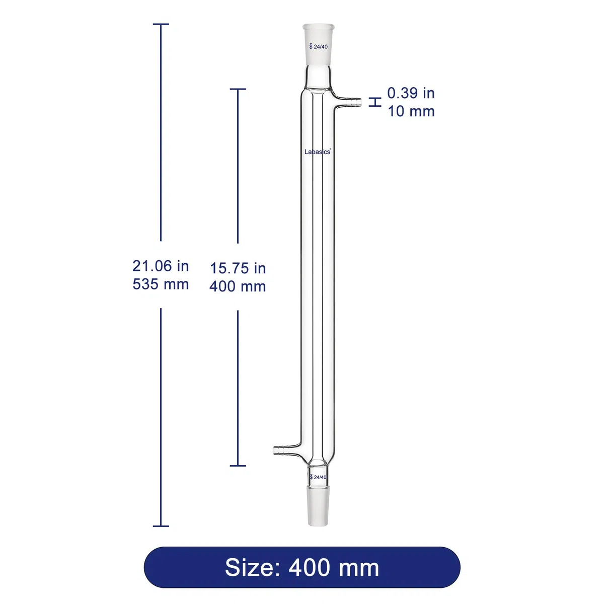 Labasics Borosilikat Glas Liebig Kondensator mit 24/40 Gelenk und 400mm Jacke Länge, Lab Glas Kondensator Glass Liebig Condenser