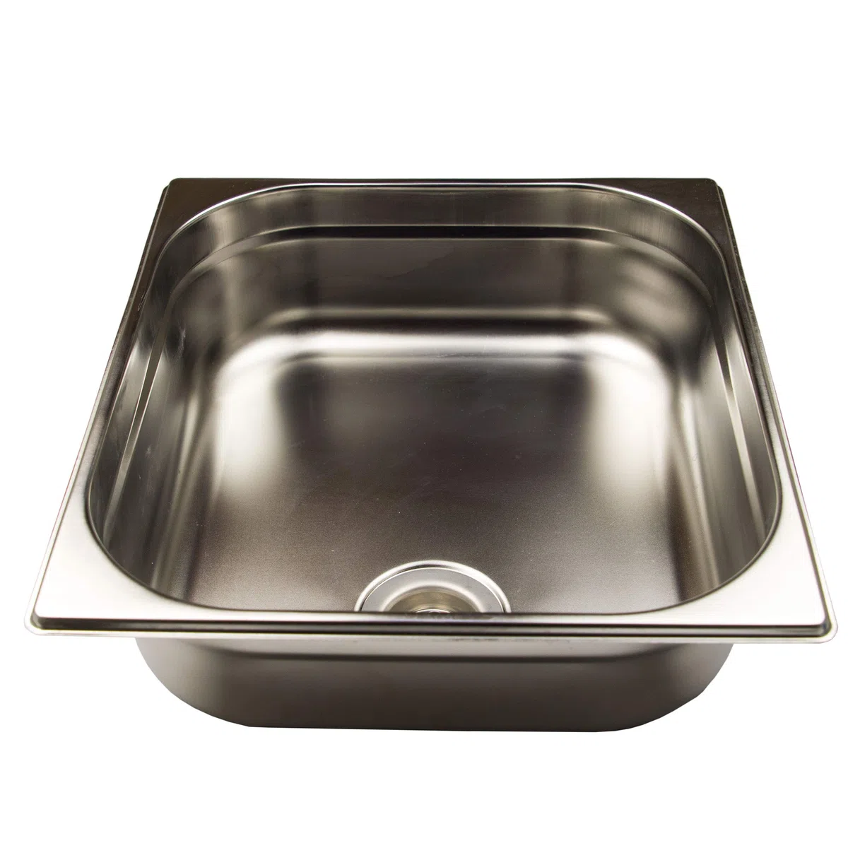 Waschbecken Edelstahl 354mm x 325mm x 100mm mit einem Universal Ablaufventil.