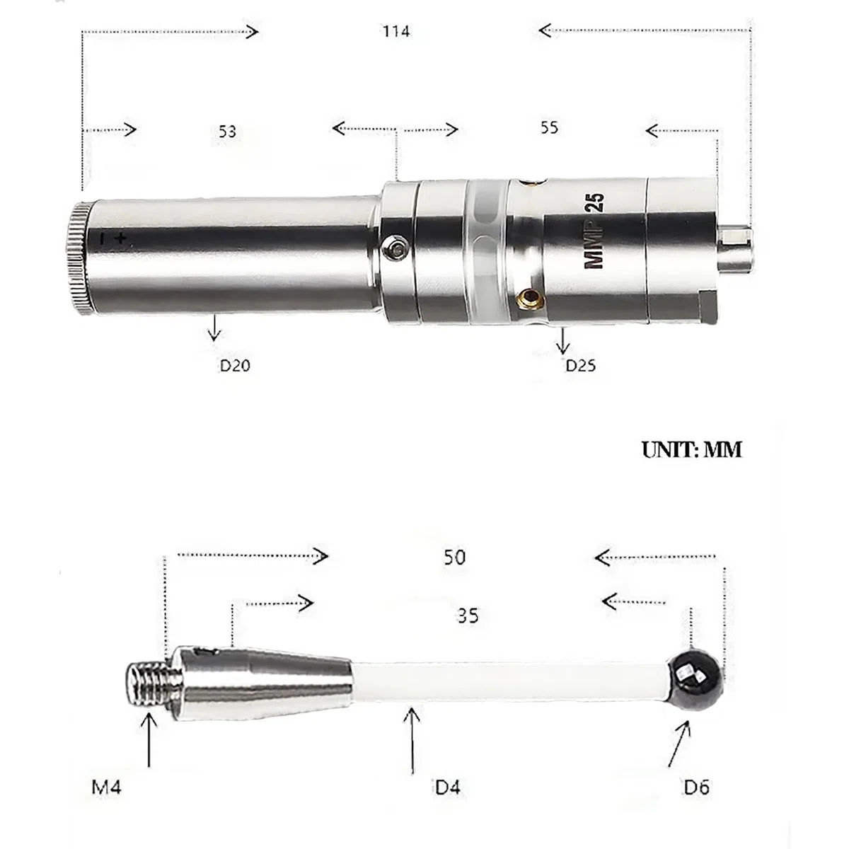 RATTMMOTOR Kantentaster,3D-Photoelektrischer Kantensucher, 3D-Taster CNC Messtaster Edge Finder MMP25, hohe Präzision 0,001mm mit LED glühen und Piep für CNC-Maschine