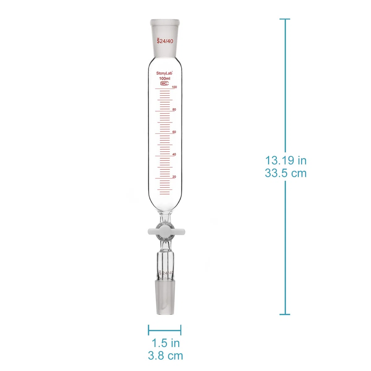 stonylab Additionstrichter, 24/40 Gelenk Borosilikatglas Tropftrichter mit PTFE Absperrhahn für Laborzusatztrichter, 100 ml