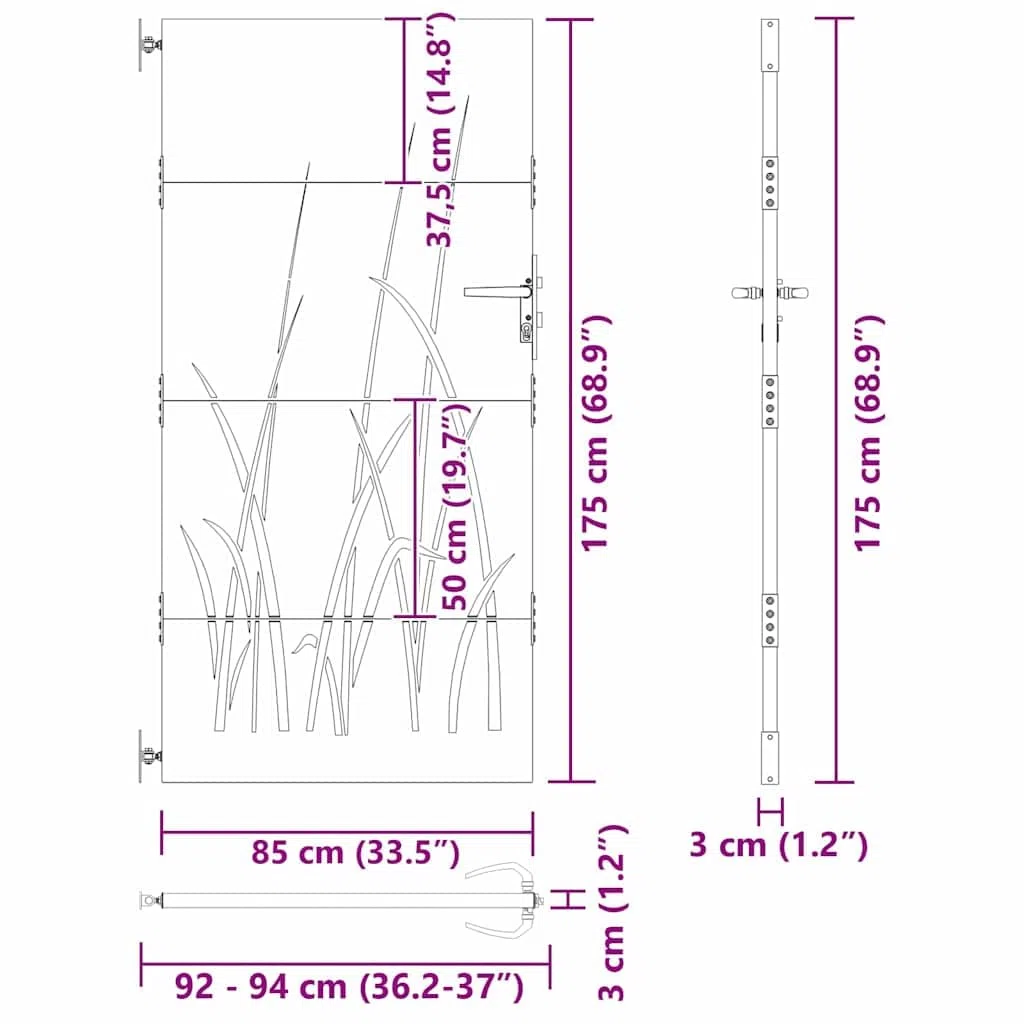 vidaXL Gartentor Schwarz 85 x 175 cm Pulverbeschichteter Stahl, Garten und Terrasse, moderne Außensicherheit, robuster Metallzaun für den Zugang, stilvoller rechteckiger Eingang