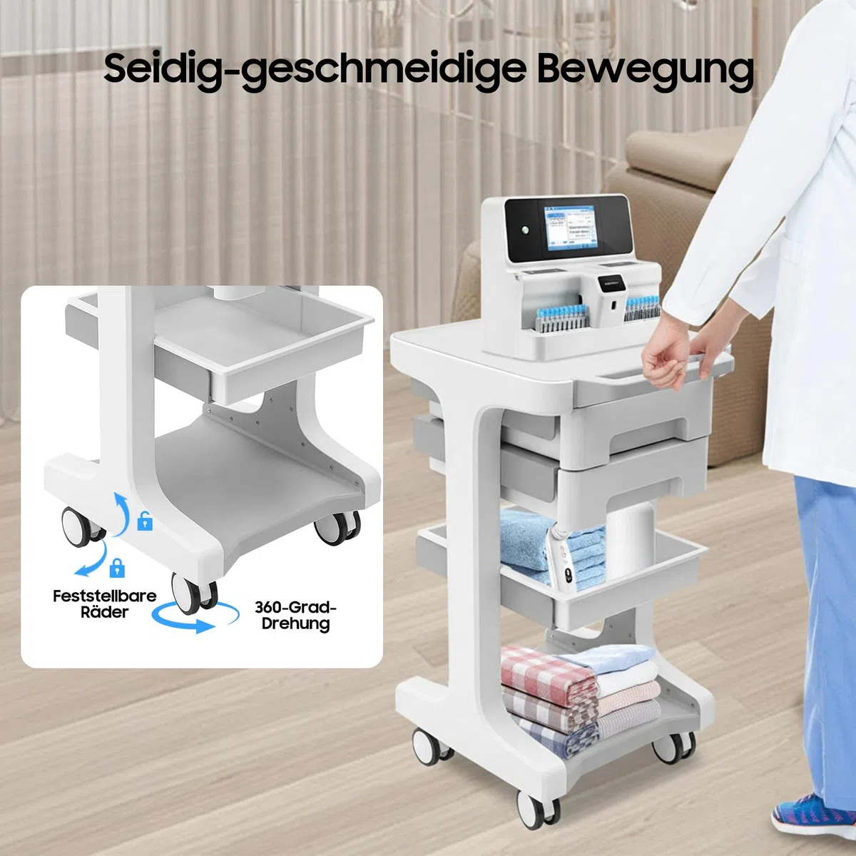 Laborwagen Medizinwagen mit 2 Schubladen und oberer Ablage, 60kg Rollbarer Medizinwagen Aufbewahrungswagen Friseurwagen SchöNheit Arbeitswagen Friseur Servierwagen für Klinik Salon (Grau)