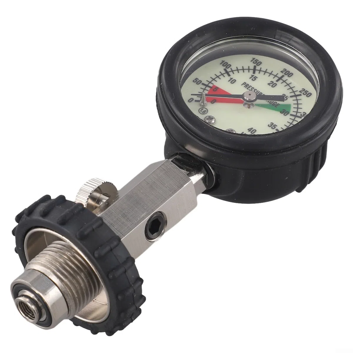 Tauchflasche Druckmessgerät G5/8 Gewinde 0-300 BAR Edelstahl Messing für DIN Tauchzylinder Druckanzeige Manometer Tauchen Ausrüstung Schwarz