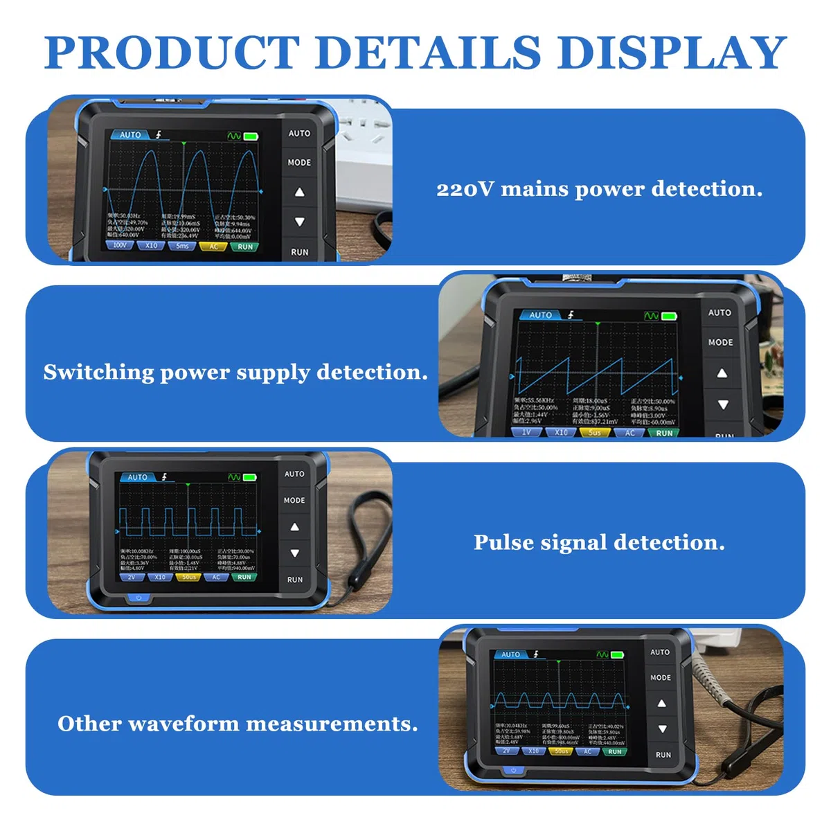 Oszilloskop Handheld, Digital Handoszilloskop 400V 200KHz Bandbreite Abtastrate 2.5MS/s Tragbare Oscilloscope 2.8" TFT Auto/Nomal/Einzel Triggermodus Tasche Oszilloskope für Anfänger