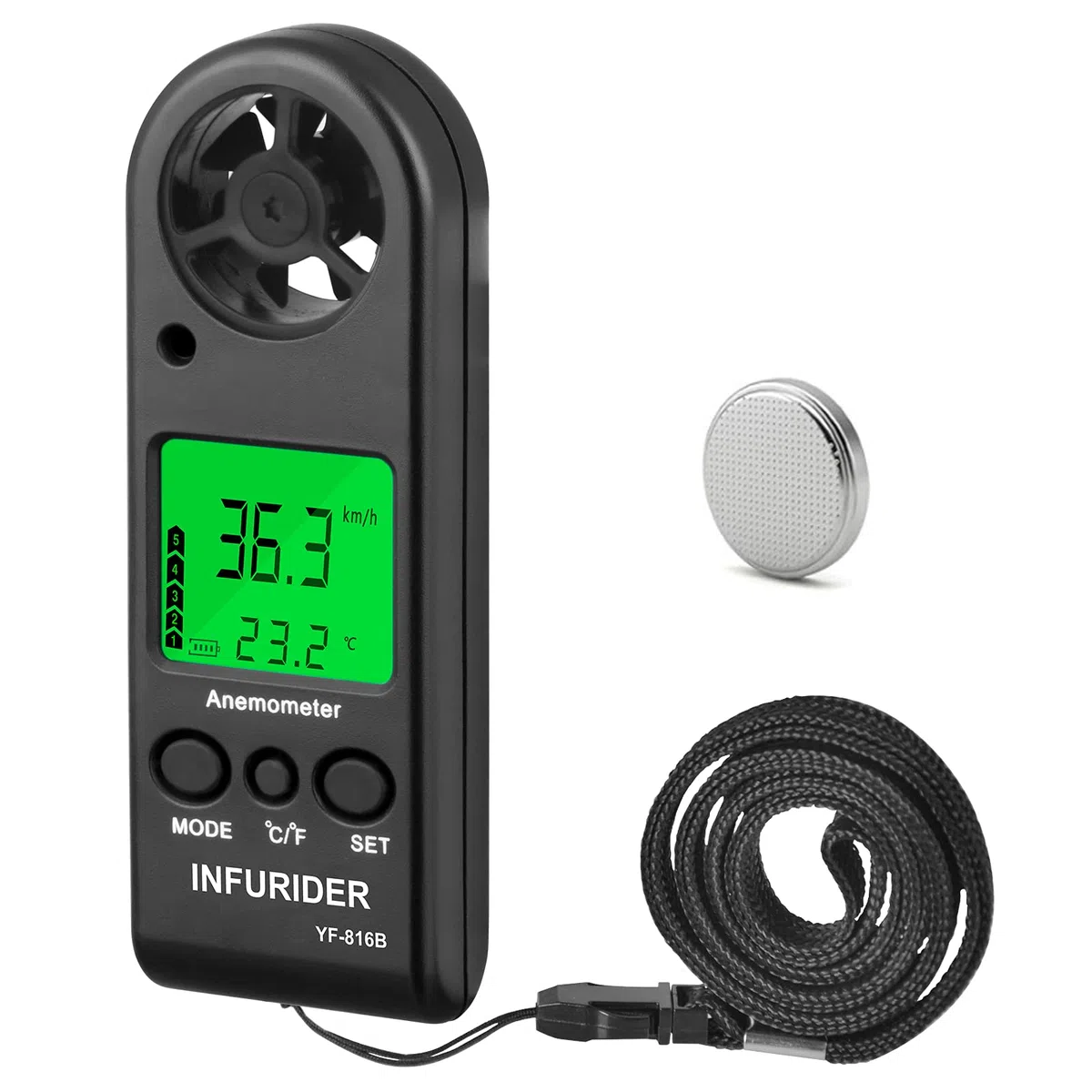Windmesser,Digital Anemometer Handheld Windmessgerät Wind Speed Meter Gauge Air Flow Geschwindigkeit für Windgeschwindigkeitsmesser Lufttemperatur mit Hintergrundbeleuchtung Chill MAX AVG