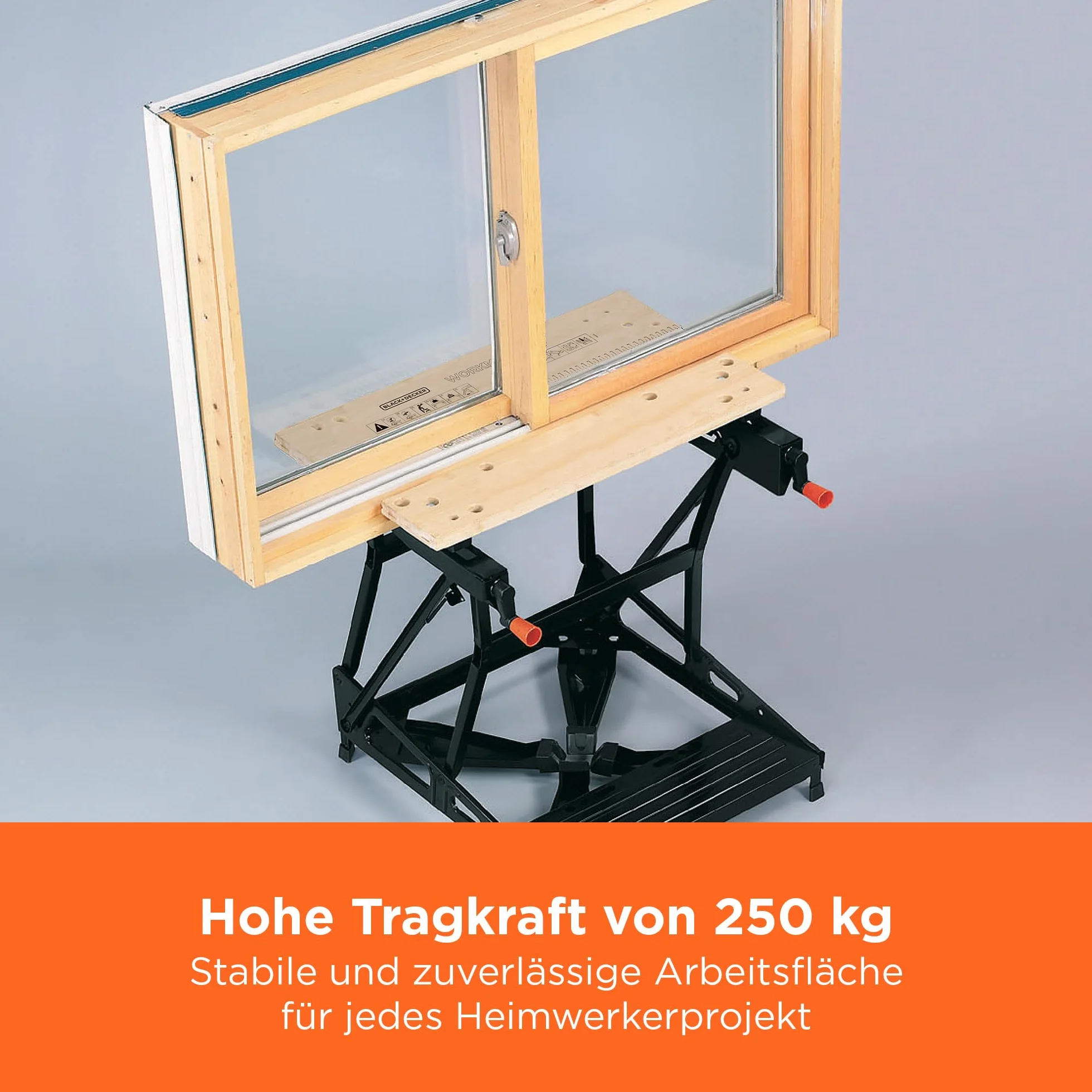 BLACK+DECKER Flexible Werkbank für Werkstatt (Sägebock Werkbank klappbar als Werkstatteinrichtung mit großer Arbeitsfläche, höhenverstellbar, bis 160kg belastbar, Arbeitsfläche: 25 x 61cm) WM536-XJ