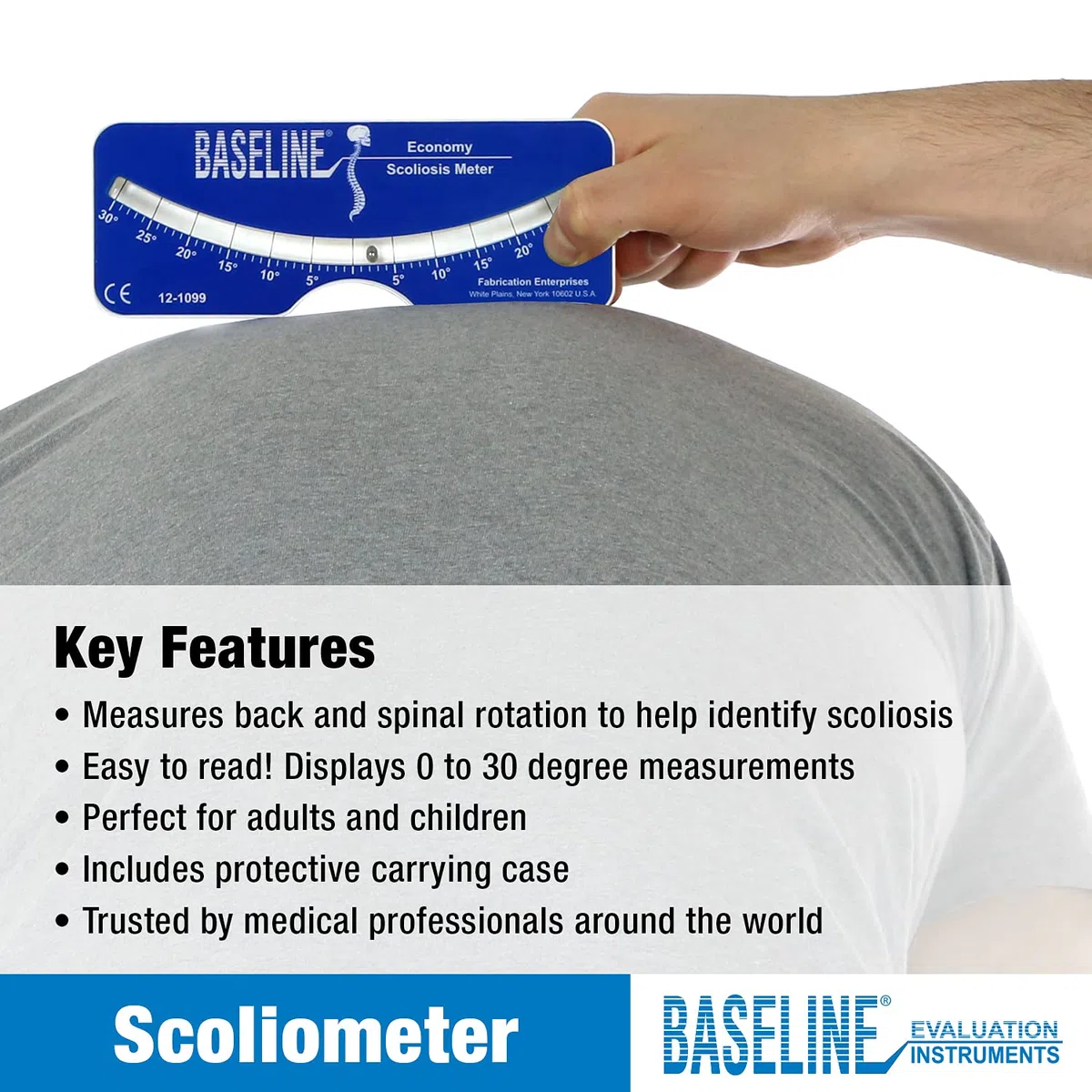 Baseline Scoliometer Kunststoff-Wirbelsäulenmessgerät – Tragbares Skoliose-Screening- und Wirbelsäulenrotations-Messinstrument mit Aufbewahrungstasche