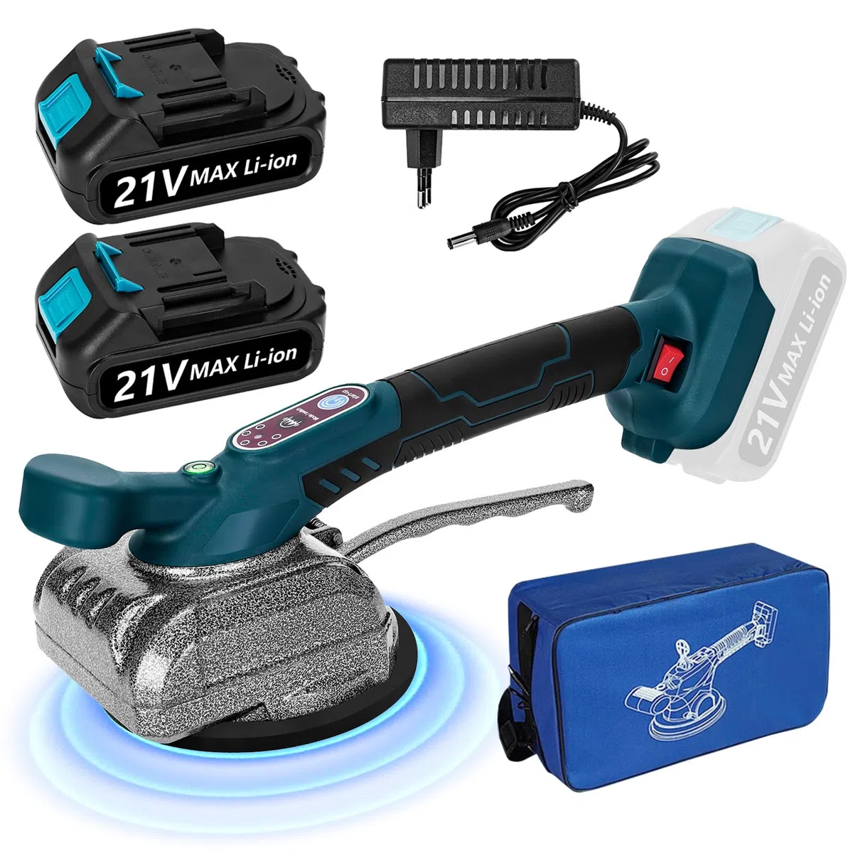 Yofuly Fliesenrüttler Kompatibel mit MMAKI-TA 21V Akku, Akku Fliesen Vibrationsgerät Fliesenvibrator mit 5 Gänge Einstellbare Geschwindigkeit für Bodenfliesen Wand (2 Batterien & Ladegerät)