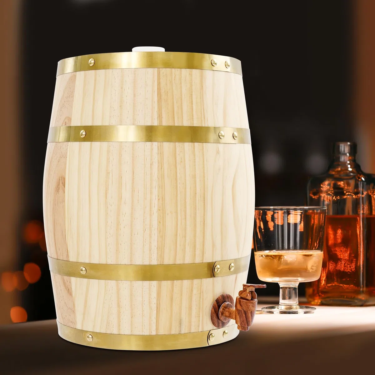 Weinfass aus Kiefernholz, 10L Vertikal Whiskyfass Schnapsfass Bierfass, Holzfass mit Zapfhahn zur Aufbewahrung von Whisky, Rum, Brandy, Tequila, Wein und Bier, 26x33cm