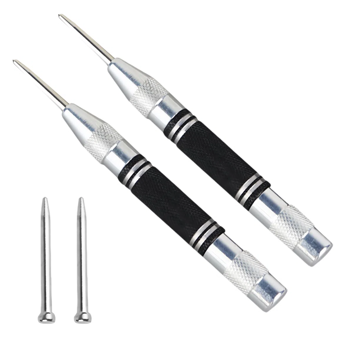 2 Stück Körner Metall,Automatischer Körner Werkzeug,Körner Automatik 130mm mini Drehbank Metall,Federkörner mit 2 Ersatzspitzen für Metall,Holz,Glas Und Dünne Stahlbleche