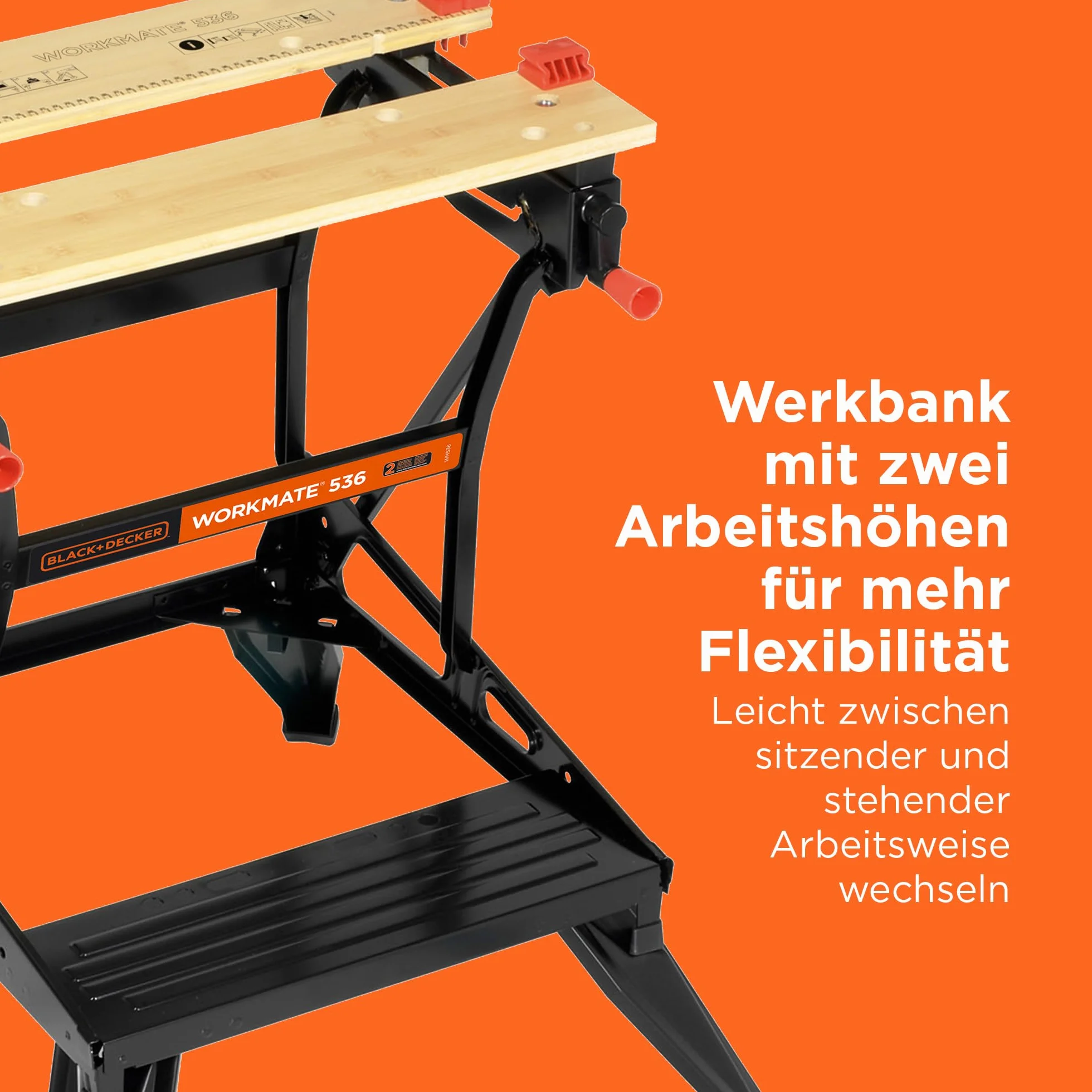 BLACK+DECKER Flexible Werkbank für Werkstatt (Sägebock Werkbank klappbar als Werkstatteinrichtung mit großer Arbeitsfläche, höhenverstellbar, bis 160kg belastbar, Arbeitsfläche: 25 x 61cm) WM536-XJ