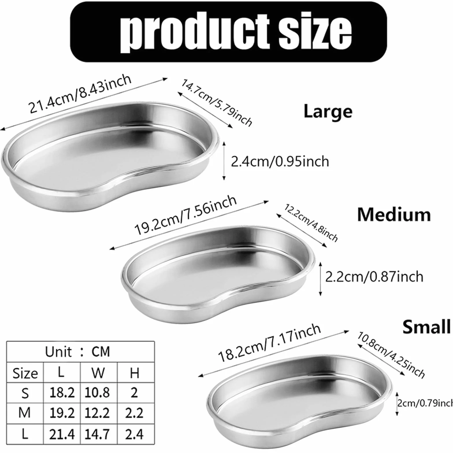 3 Stück Nierenschale Edelstahl, Instrumententablett, Labortablett, Nierenschale Curved Trays, für Zahnarztinstrumente Labor
