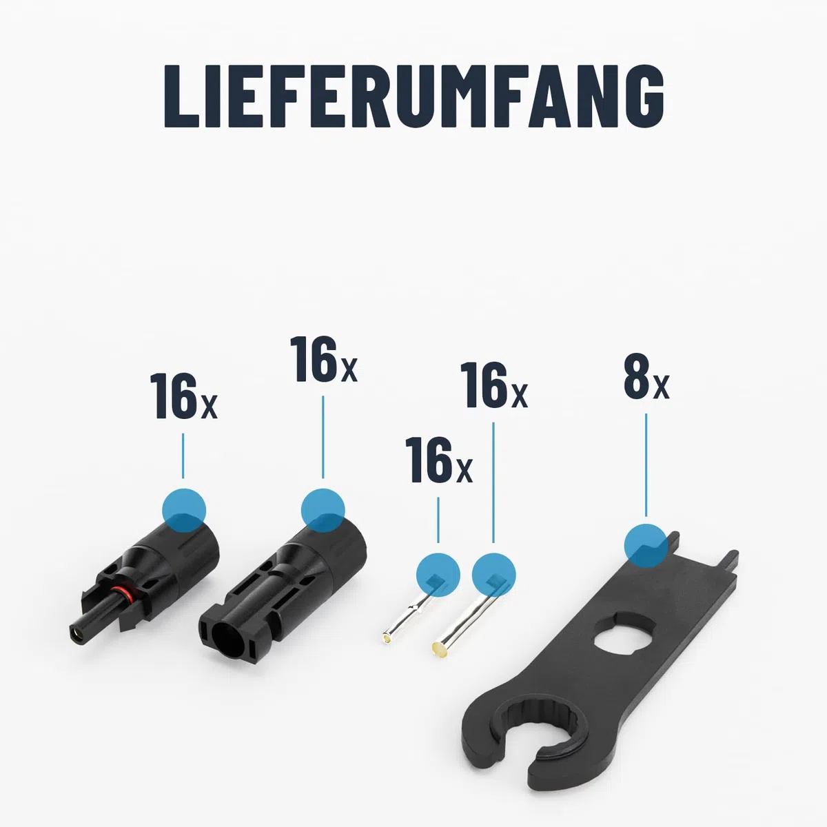 ABSINA 16x Stecker & Buchse + 8x Montageschlüssel - Solarstecker für 2,5-6mm2 PV Kabel - Solar Stecker Set - Steckverbinder Solar - Solarkabel Stecker für Solaranlage - Steckersolaranlage