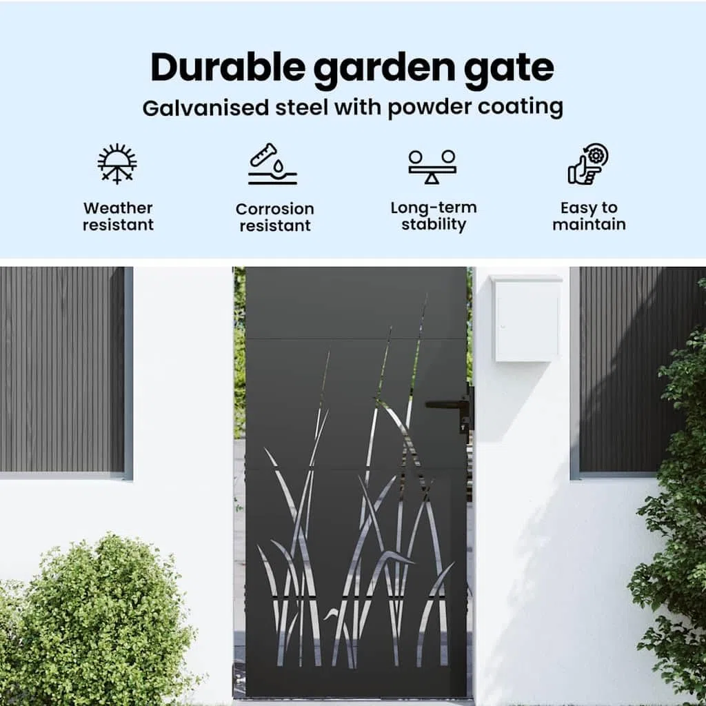 vidaXL Gartentor Schwarz 85 x 175 cm Pulverbeschichteter Stahl, Garten und Terrasse, moderne Außensicherheit, robuster Metallzaun für den Zugang, stilvoller rechteckiger Eingang