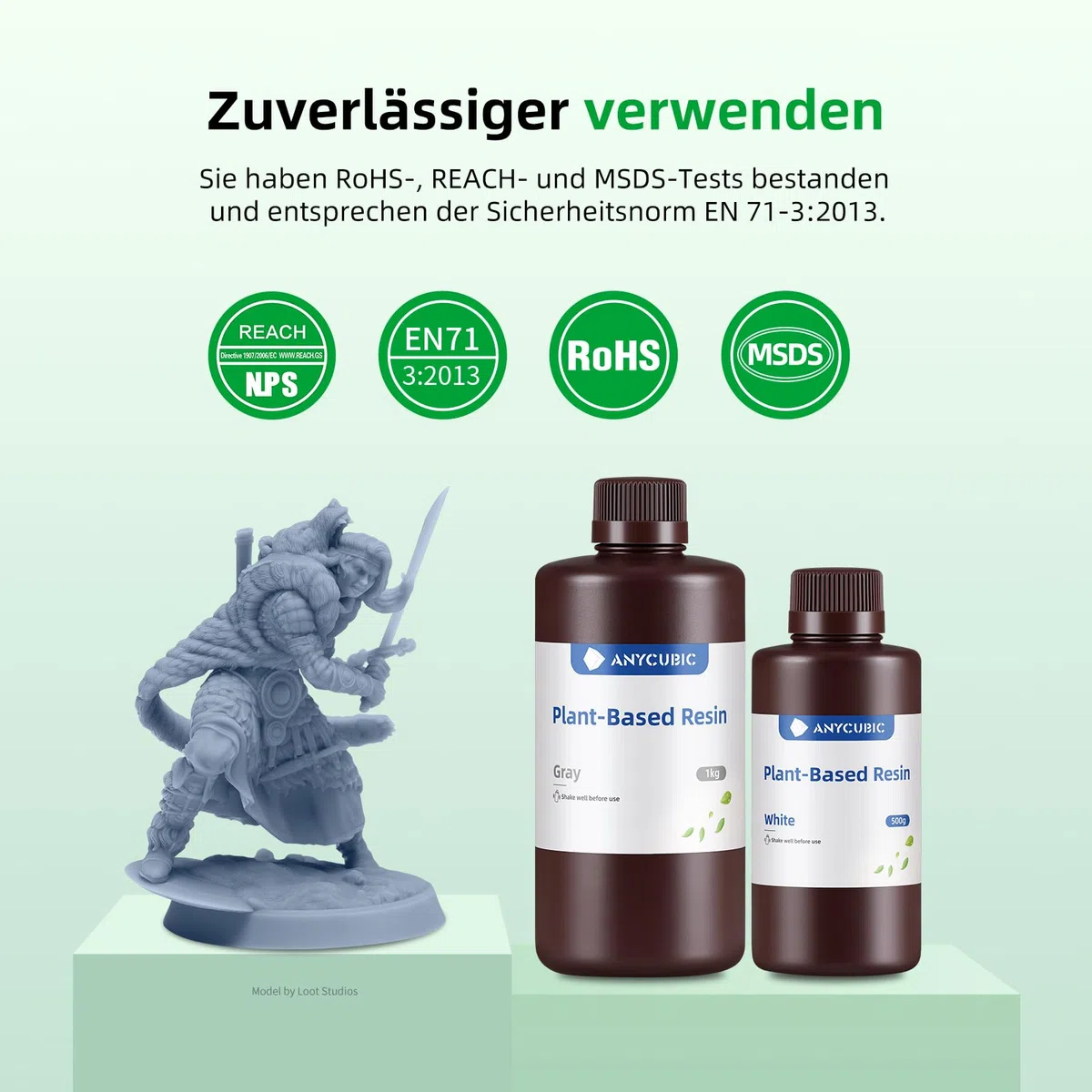 ANYCUBIC 3D Drucker Harz auf Pflanzenbasis, Geruchsarm, Sicherere und Zuverlässigere Zusammensetzung, Hohe Präzision, UV Schnelles Photopolymerharz für 405nm LCD 3D Printer (Grau,1000g)