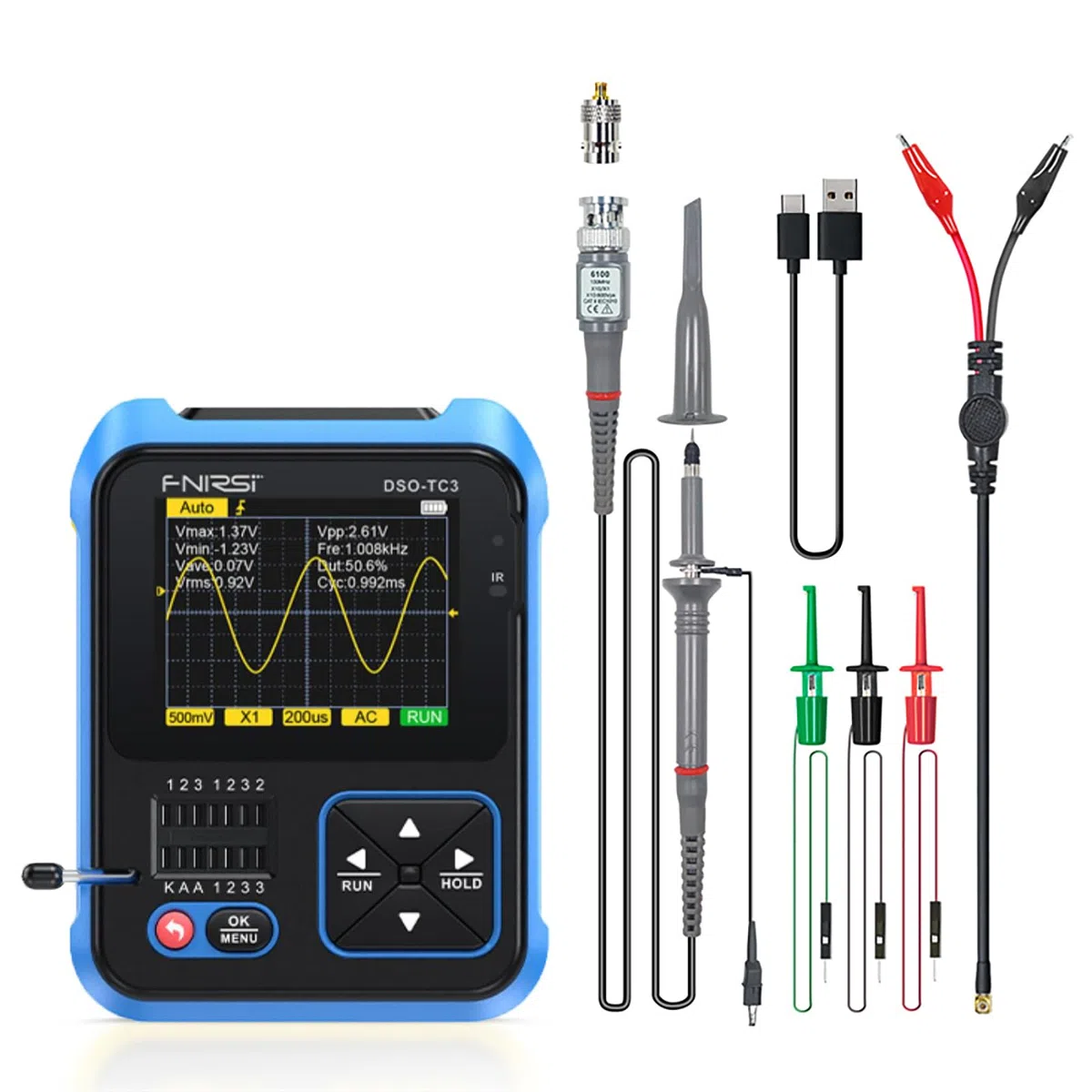 WANGCL TC3 - Tragbares 3-in-1-Oszilloskop, ESR-Tester, 2,4-Zoll-TFT-Display, 1500 mA, digitales Mini-Oszilloskop, 200 kHz Bandbreite und 2,5 MS/s Abtastrate