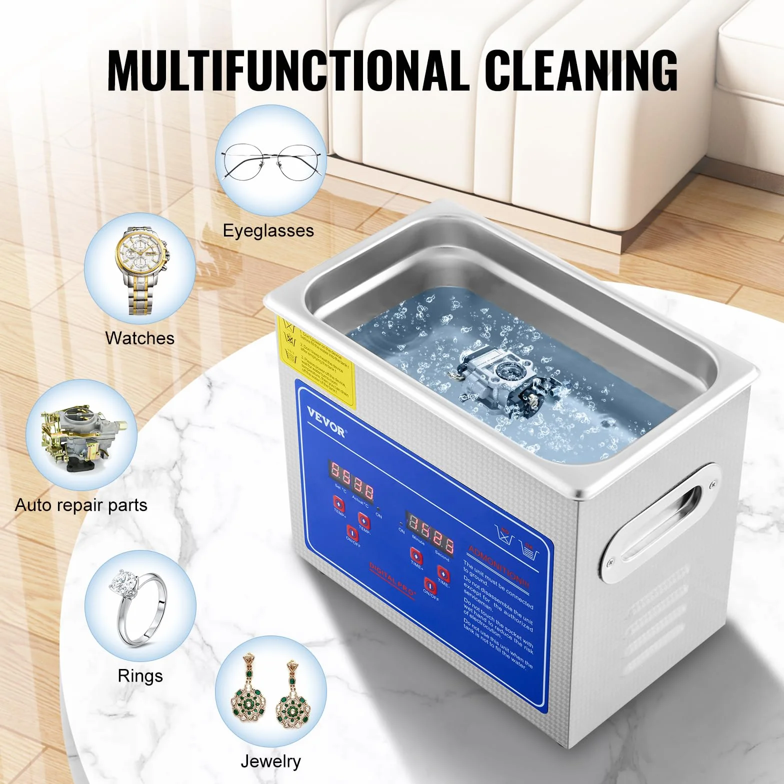 VEVOR Professioneller Ultraschallreiniger 2,85 L, Ultraschall-Reinigungsgerät mit Digitalem Timer & Heizung, Ultraschallreinigungsgerät 40 kHz für Brillen Uhren Ringe Kleinteile