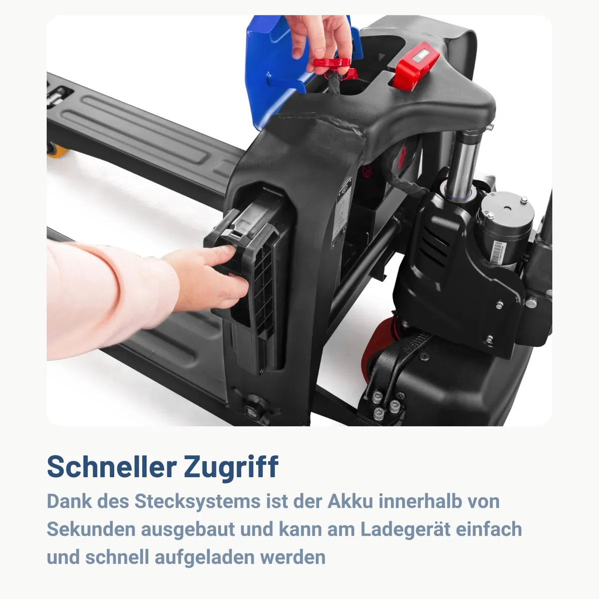 Pallit ONE-F4 Hubwagen Elektrisch Elektro Hubwagen 1500 kg Tragkraft 20 Ah Lithium-Ionen Wechsel Batterie für 3,5h Laufzeit Elektrischer Gabelhubwagen für den täglichen Einsatz
