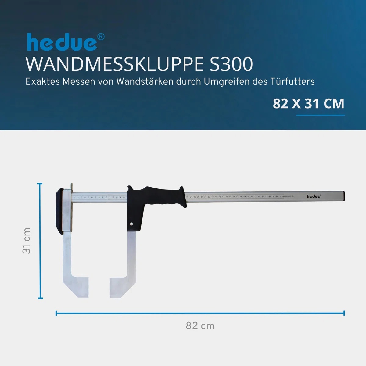 Wandmesskluppe S300 - Messkluppe zur Messung der Wandstärke bis 60cm, Wanddickenmessgerät, Wandmessgerät mit silbereloxierter Messschiene