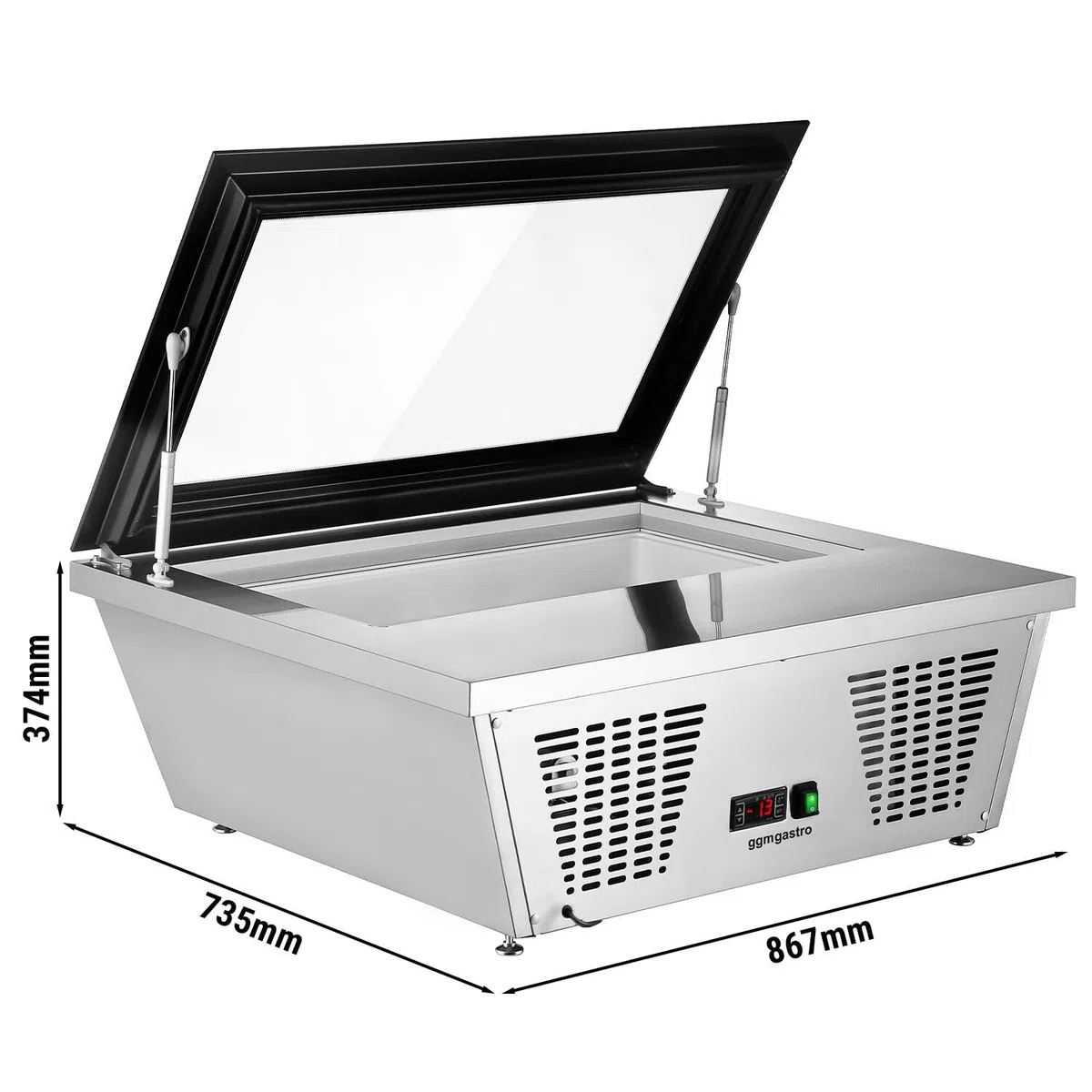 GGM Gastro | EAVNR87N | Tisch-Eisvitrine - 870mm - Statisch - für 4x 5 Liter Eisbehälter - gerader Deckel - Deckelöffnung zur Bedienseite