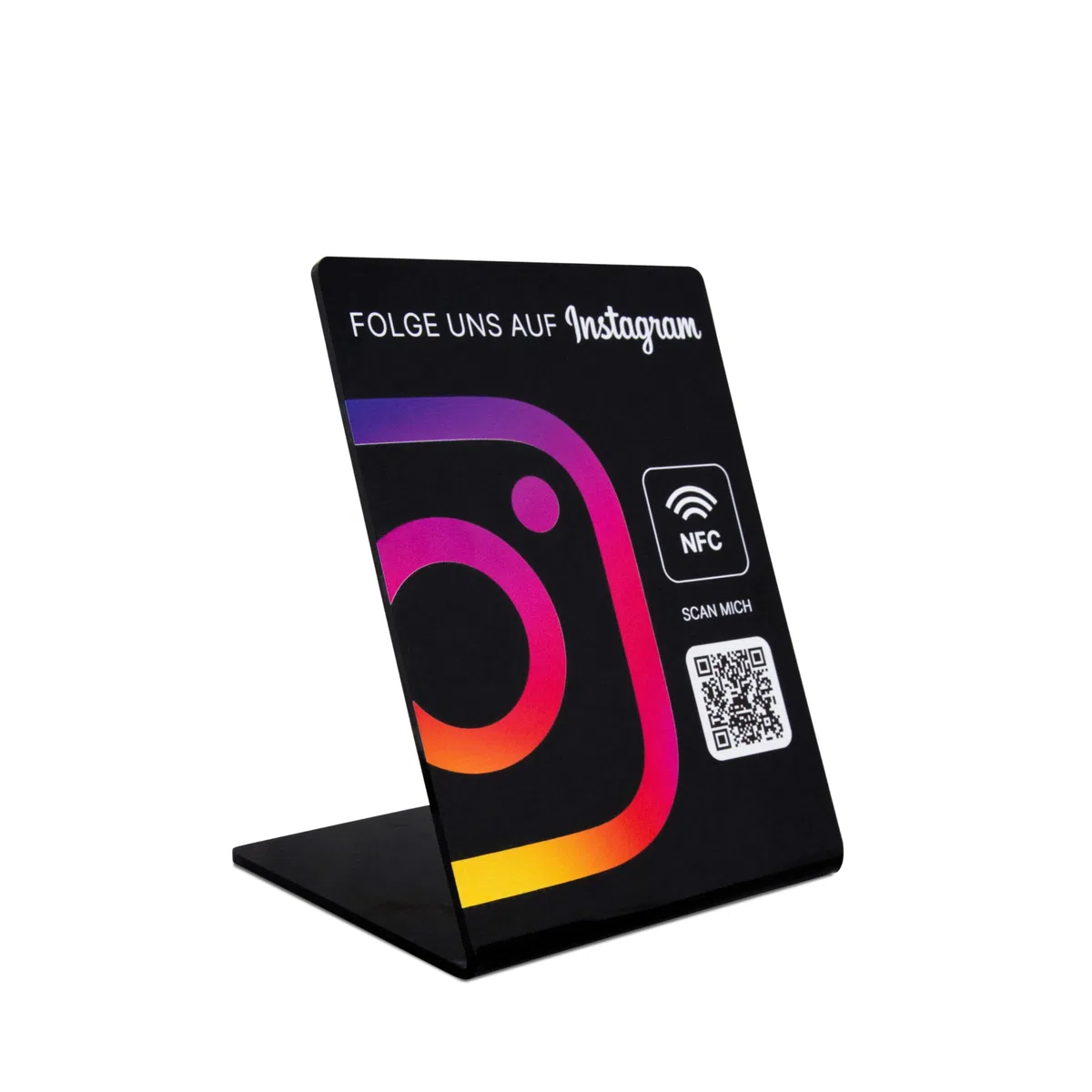 Instagram NFC Aufsteller, Acryl, 110 x 150 mm, fertig eingerichtet, mit NFC und QR-Code