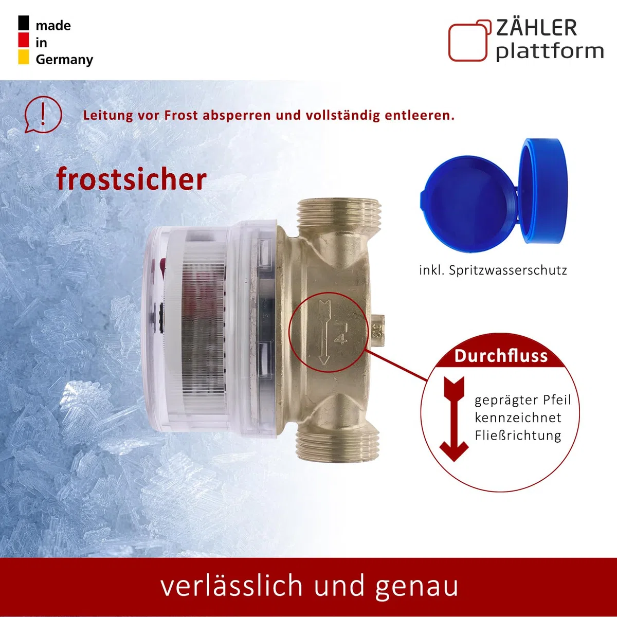 Wasserzähler Garten geeicht 2026 Wasseruhr MADE IN GERMANY Gartenwasserzähler Zapfhahn Qn 1,5 BL 80 mm 3/4 Zoll